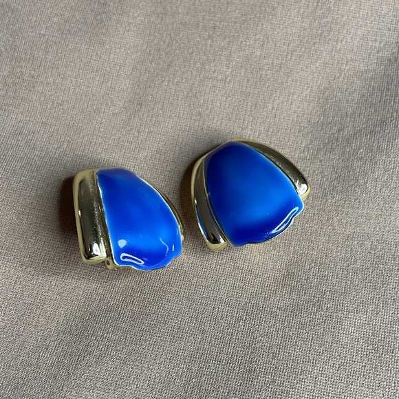 Vibrant Blue and Gold Earrings - perfect condition! Looks from 80’s or 90’s! - Picture 2 of 11